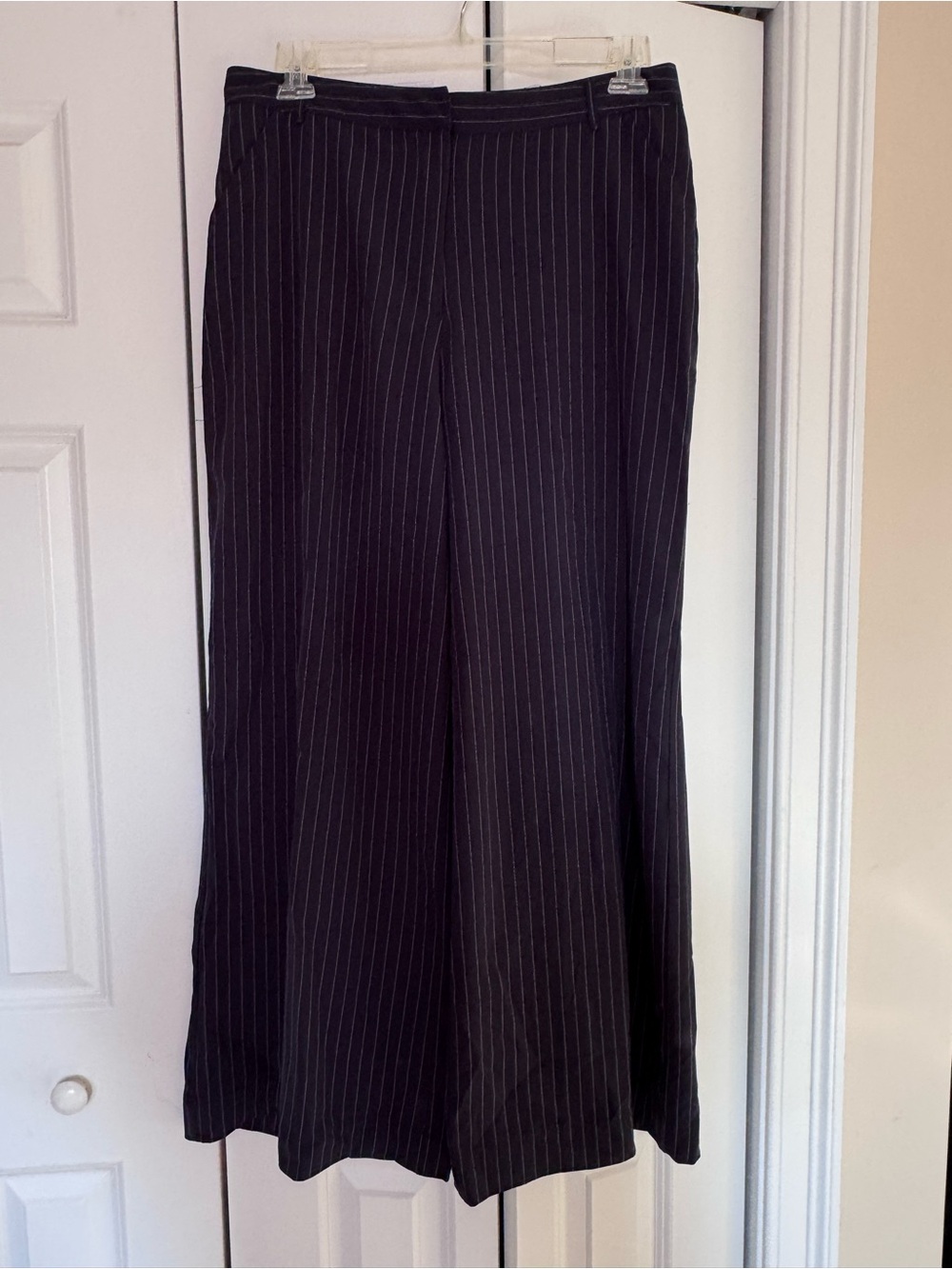 Women's Navy Blue Pinstripe Wide Leg Trousers